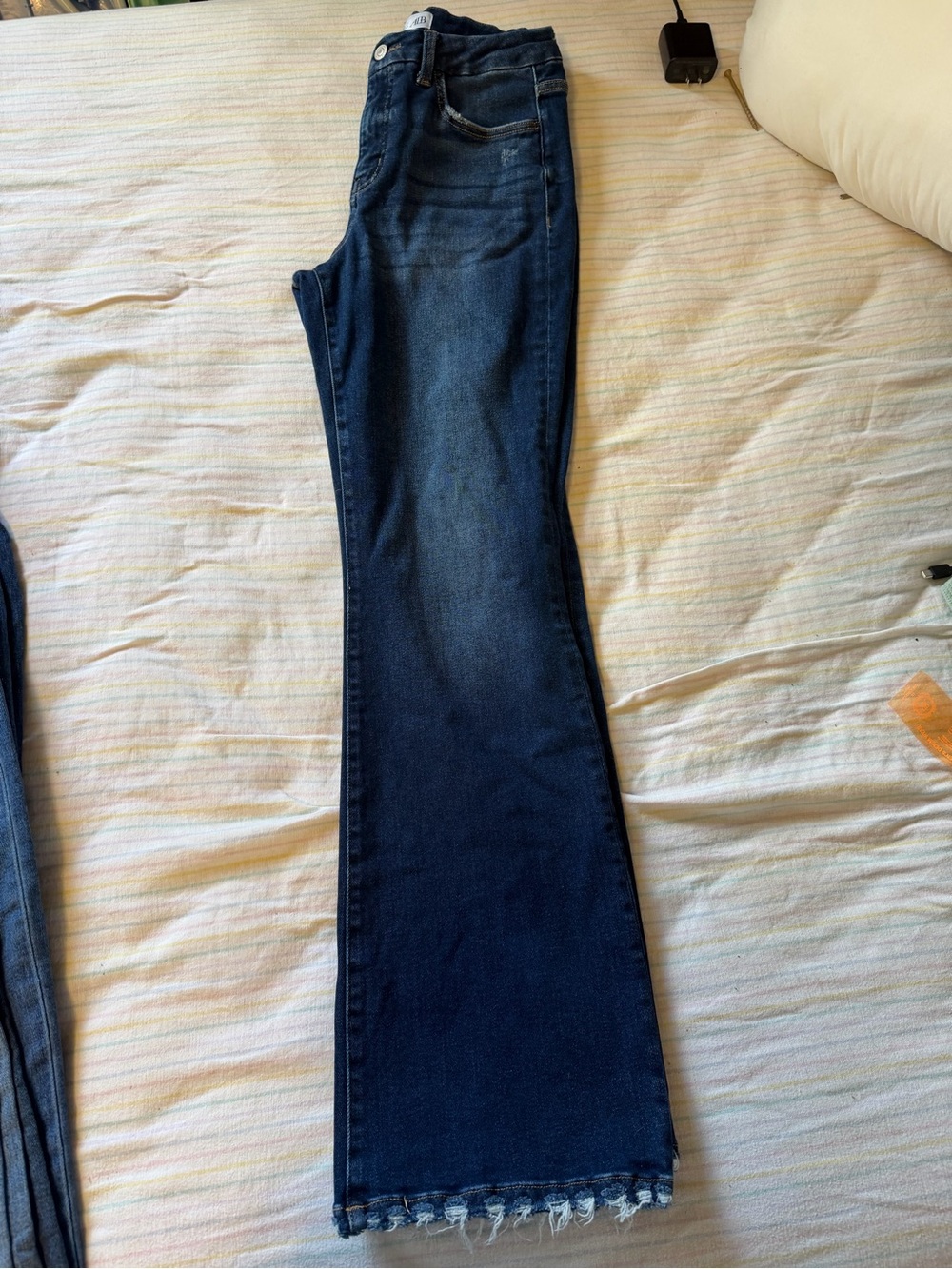 Women's Dark Blue Boot-Cut Jeans with Frayed Hem